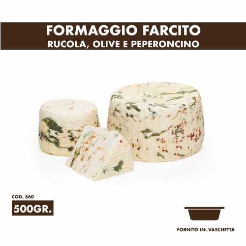 Formaggio farcito con rucola olive e peperoncino 500gr Castelluccio Food